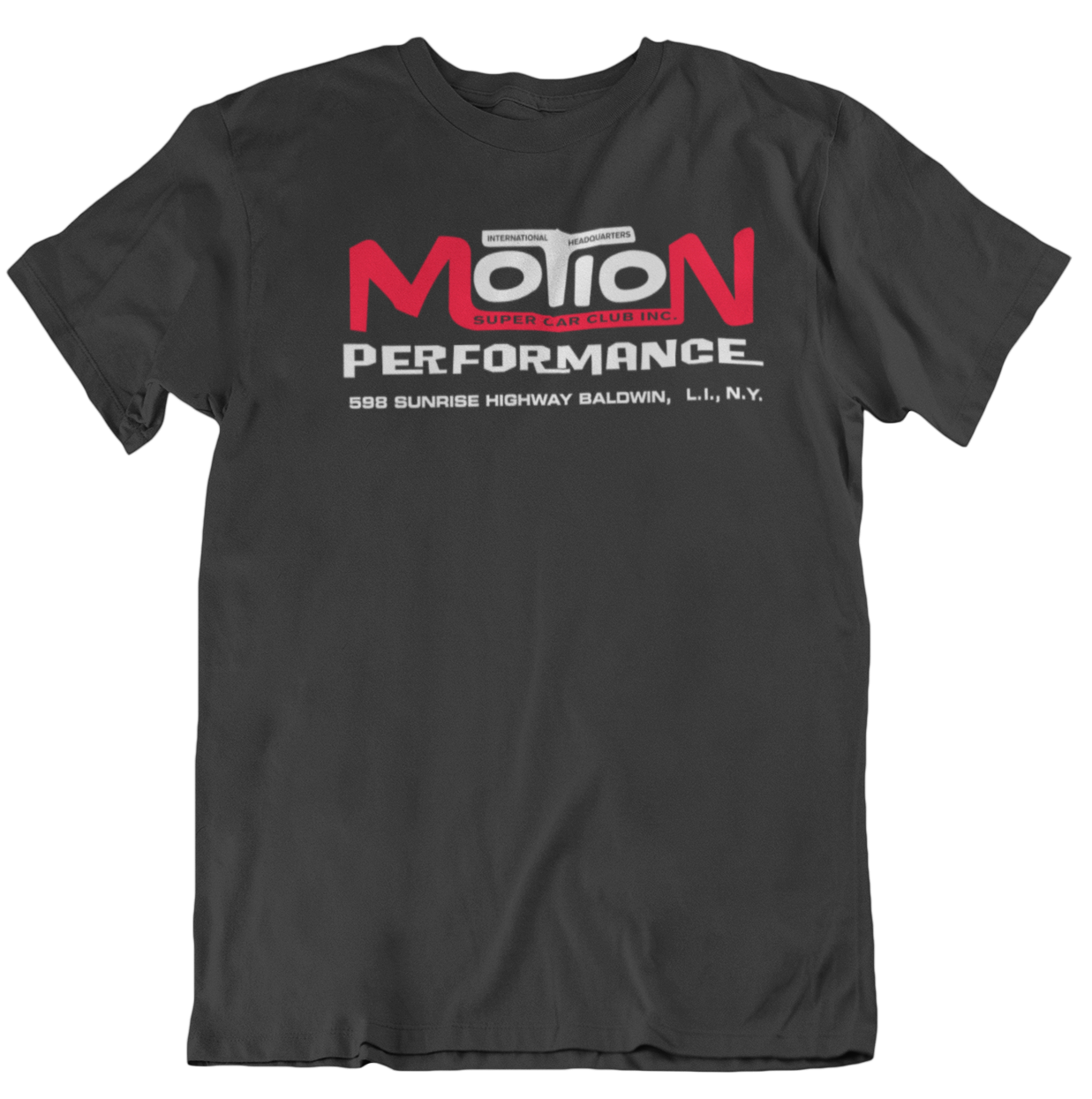 MOTION PERFORMANCE Super Car Club Baldwin New York Black Tee Merchants of Speed